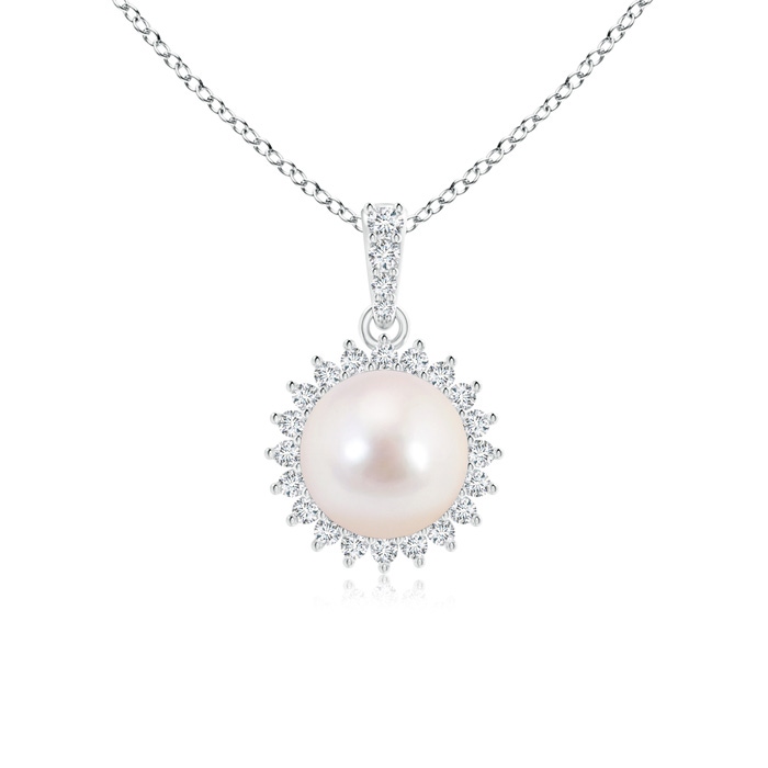 8mm AAAA Vintage Inspired Japanese Akoya Pearl Pendant in White Gold 
