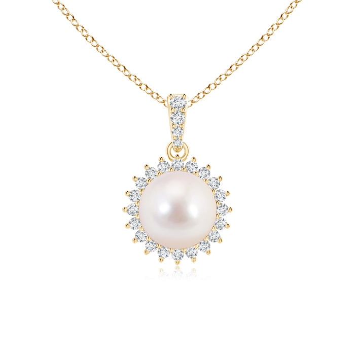 8mm AAAA Vintage Inspired Japanese Akoya Pearl Pendant in Yellow Gold 