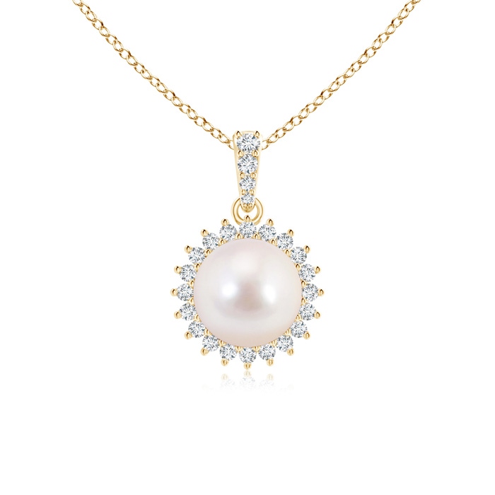 8mm AAAA Vintage Inspired Japanese Akoya Pearl Pendant in Yellow Gold