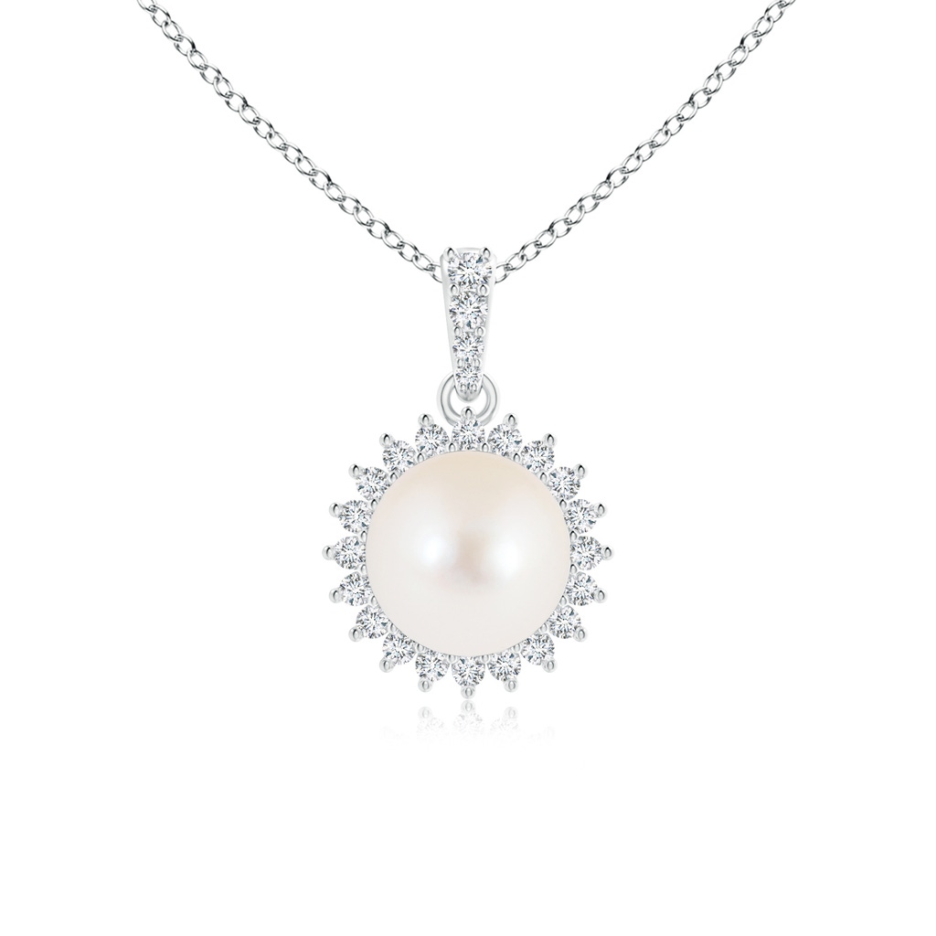 8mm AAA Vintage Inspired Freshwater Cultured Pearl Pendant in White Gold