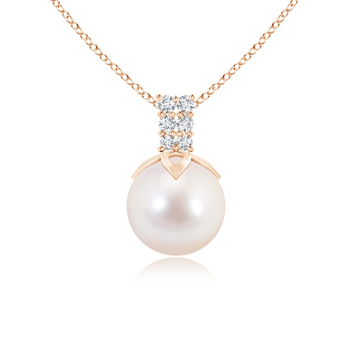 8mm AAAA Akoya Cultured Pearl Pendant with Diamond Twin Bale in Rose Gold