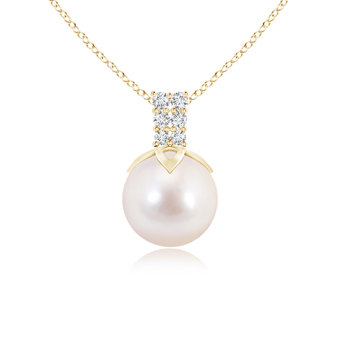 8mm AAAA Akoya Cultured Pearl Pendant with Diamond Twin Bale in Yellow Gold