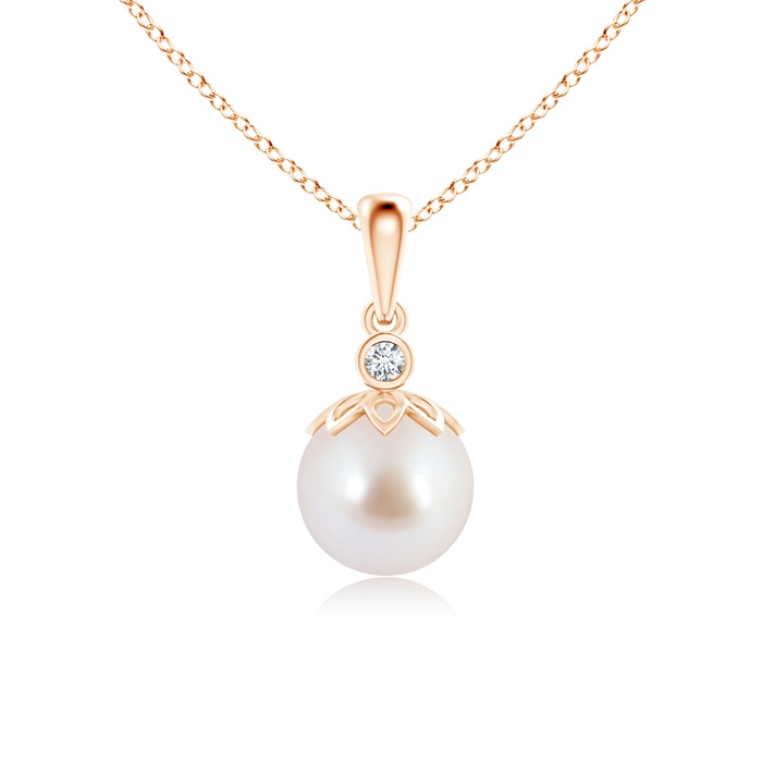 8mm AAA Akoya Cultured Pearl and Diamond Pendant in Rose Gold 
