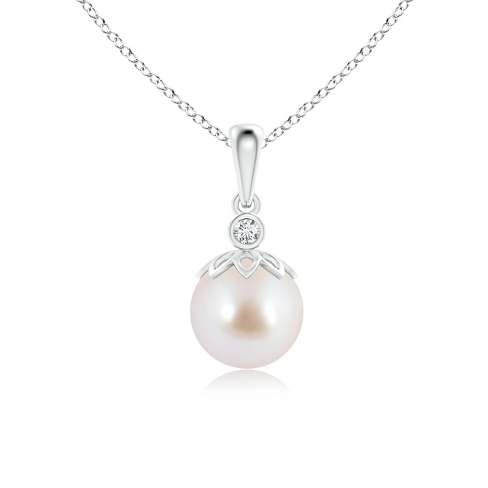 8mm AAA Akoya Cultured Pearl and Diamond Pendant in White Gold