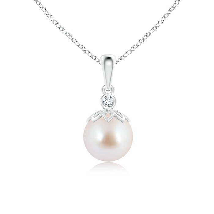 8mm AAA Akoya Cultured Pearl and Diamond Pendant in White Gold 