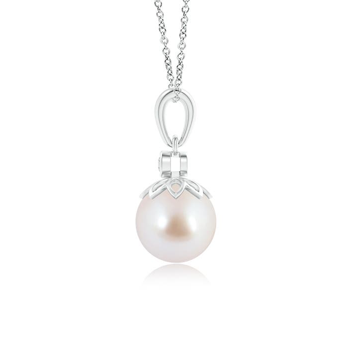 8mm AAA Akoya Cultured Pearl and Diamond Pendant in White Gold - side 1