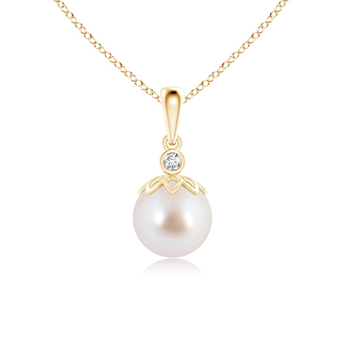 8mm AAA Akoya Cultured Pearl and Diamond Pendant in Yellow Gold 