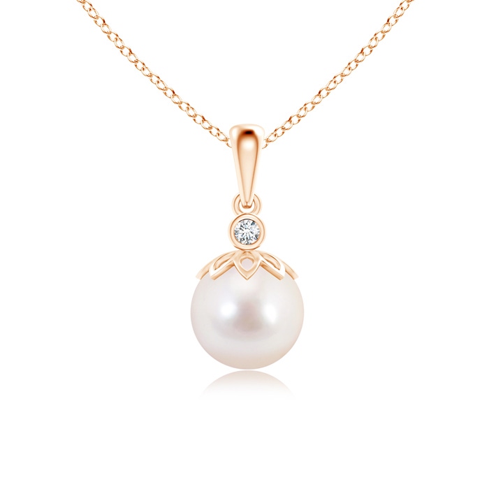 8mm AAAA Akoya Cultured Pearl and Diamond Pendant in Rose Gold