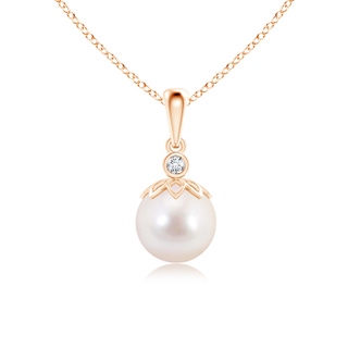 8mm AAAA Akoya Cultured Pearl and Diamond Pendant in Rose Gold