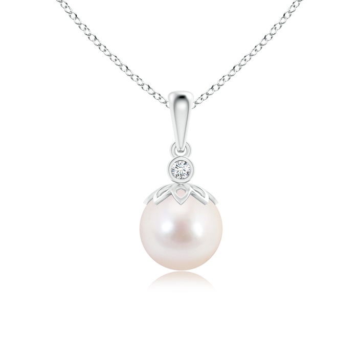 8mm AAAA Akoya Cultured Pearl and Diamond Pendant in White Gold 