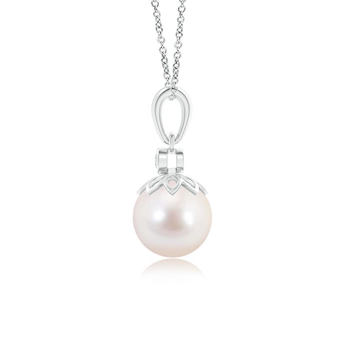 8mm AAAA Akoya Cultured Pearl and Diamond Pendant in White Gold