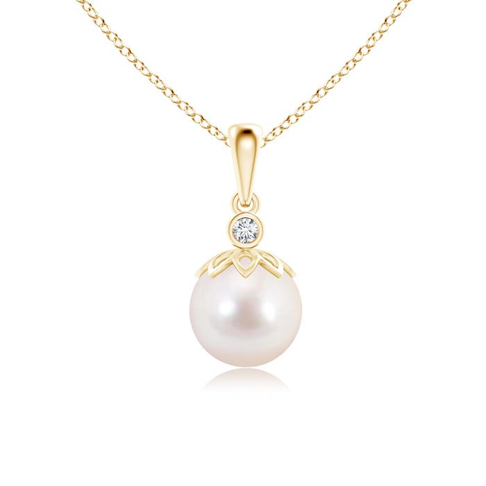 8mm AAAA Akoya Cultured Pearl and Diamond Pendant in Yellow Gold