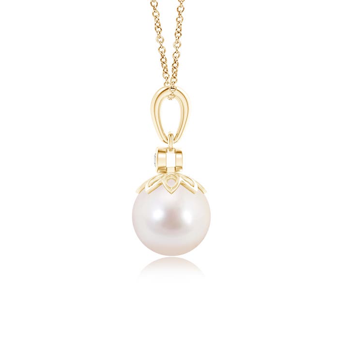 8mm AAAA Akoya Cultured Pearl and Diamond Pendant in Yellow Gold
