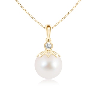 10mm AAA Freshwater Cultured Pearl and Diamond Pendant in Yellow Gold
