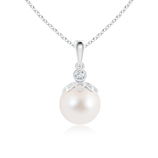 9mm AAA Freshwater Cultured Pearl and Diamond Pendant in White Gold