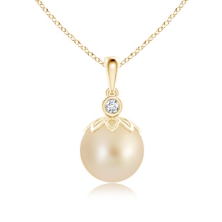 10mm AA Golden South Sea Cultured Pearl and Diamond Pendant in Yellow Gold