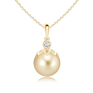 10mm AAAA Golden South Sea Cultured Pearl and Diamond Pendant in Yellow Gold
