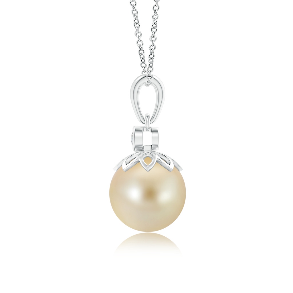 9mm AAA Golden South Sea Cultured Pearl and Diamond Pendant in White Gold Product Image