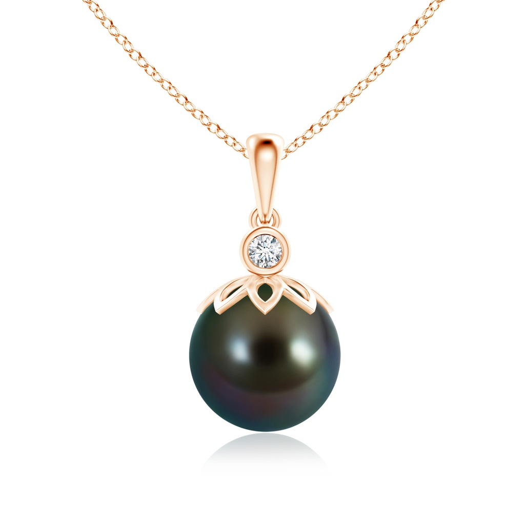 10mm AAAA Tahitian Cultured Pearl and Diamond Pendant in Rose Gold