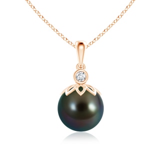 10mm AAAA Tahitian Cultured Pearl and Diamond Pendant in Rose Gold
