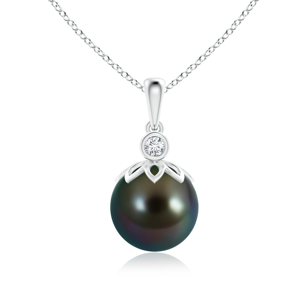 10mm AAAA Tahitian Cultured Pearl and Diamond Pendant in White Gold