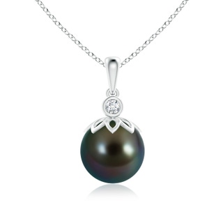 10mm AAAA Tahitian Cultured Pearl and Diamond Pendant in White Gold