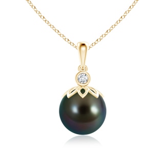 10mm AAAA Tahitian Cultured Pearl and Diamond Pendant in Yellow Gold