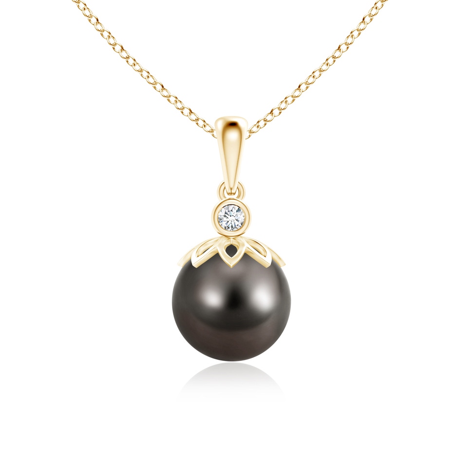 9mm AAA Tahitian Cultured Pearl and Diamond Pendant in Yellow Gold 