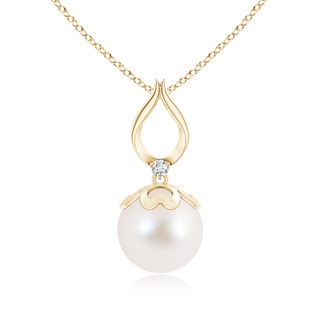 10mm AAA Freshwater Cultured Pearl Pendant with Ribbon Bale in Yellow Gold