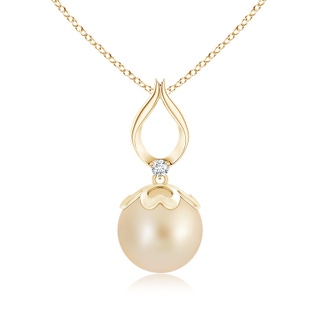 10mm AA Golden South Sea Cultured Pearl Pendant with Ribbon Bale in Yellow Gold