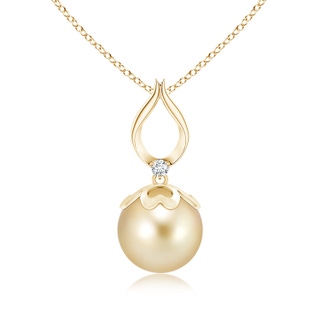 10mm AAAA Golden South Sea Cultured Pearl Pendant with Ribbon Bale in Yellow Gold