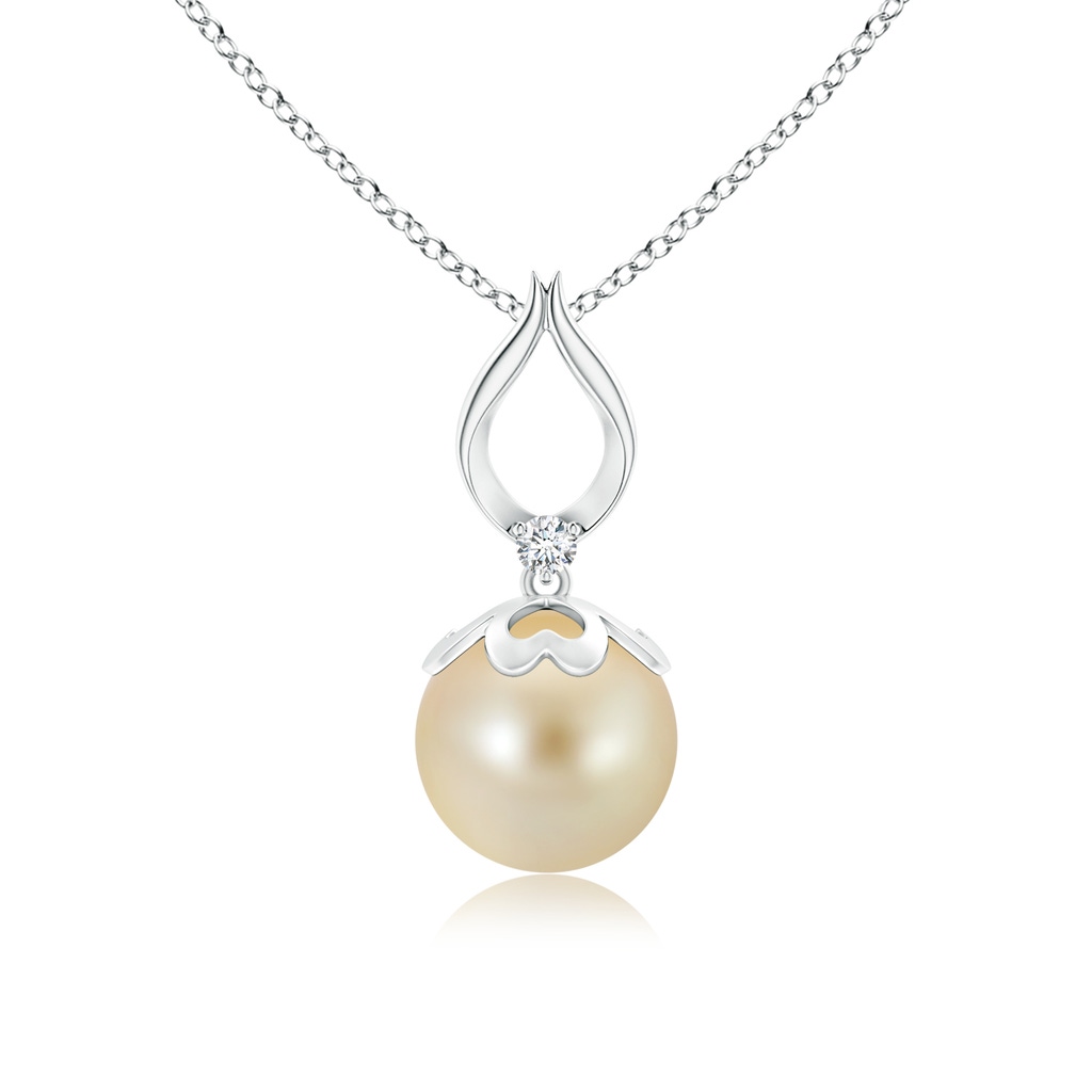 9mm AAA Golden South Sea Cultured Pearl Pendant with Ribbon Bale in White Gold
