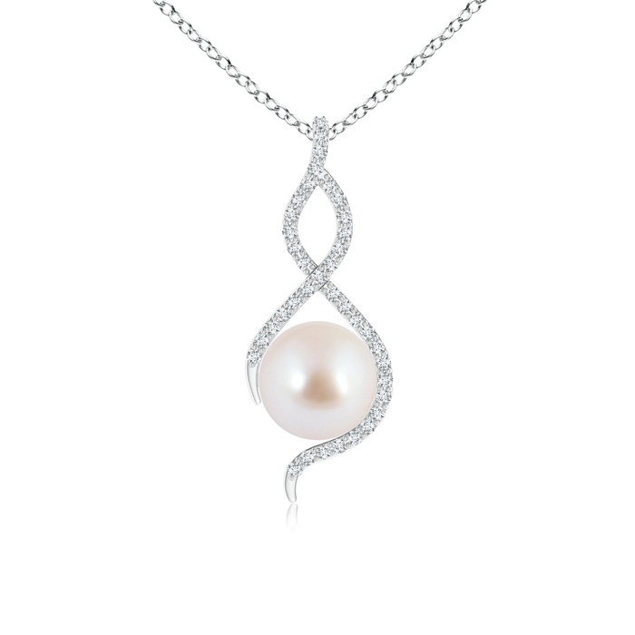 8mm AAA Akoya Cultured Pearl Infinity Twist Pendant in White Gold 