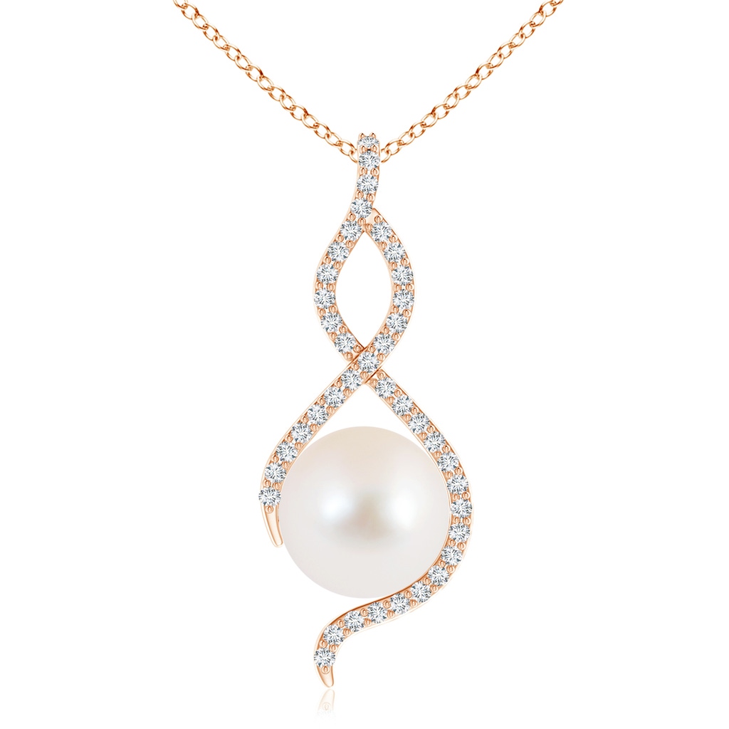 10mm AAA Freshwater Cultured Pearl Infinity Twist Pendant in Rose Gold