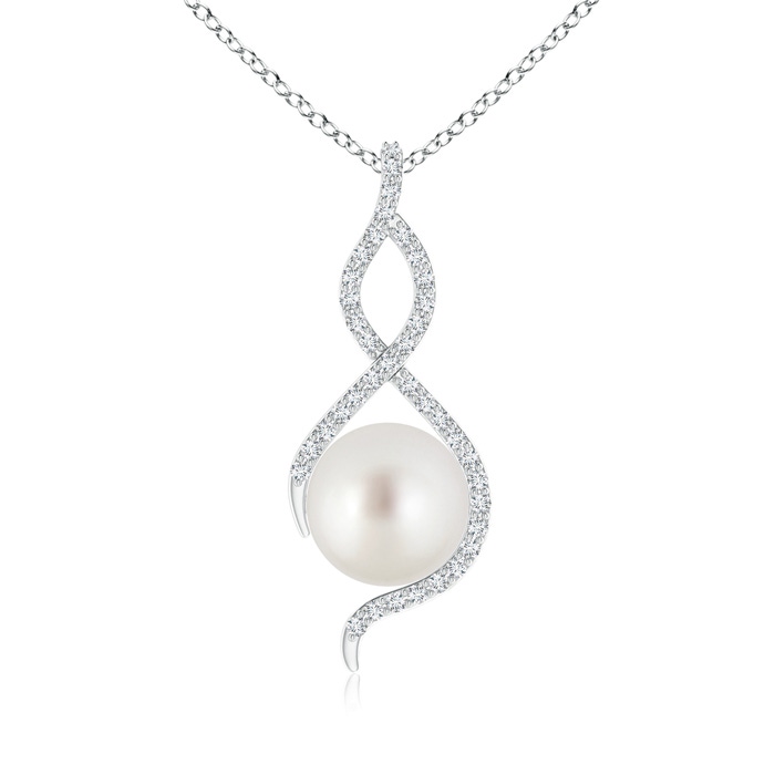 9mm AAA South Sea Cultured Pearl Infinity Twist Pendant in White Gold 