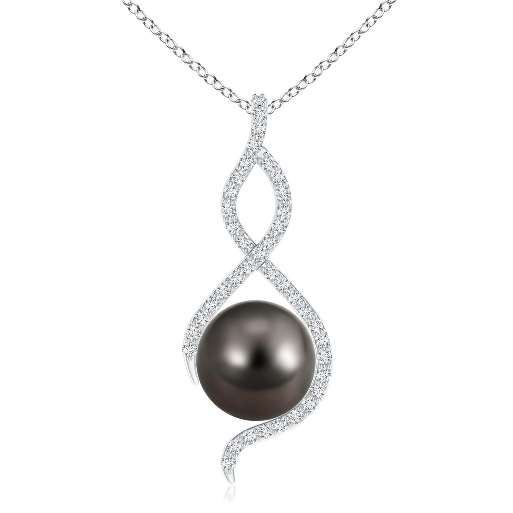 10mm AAA Tahitian Pearl Infinity Twist Pendant in White Gold