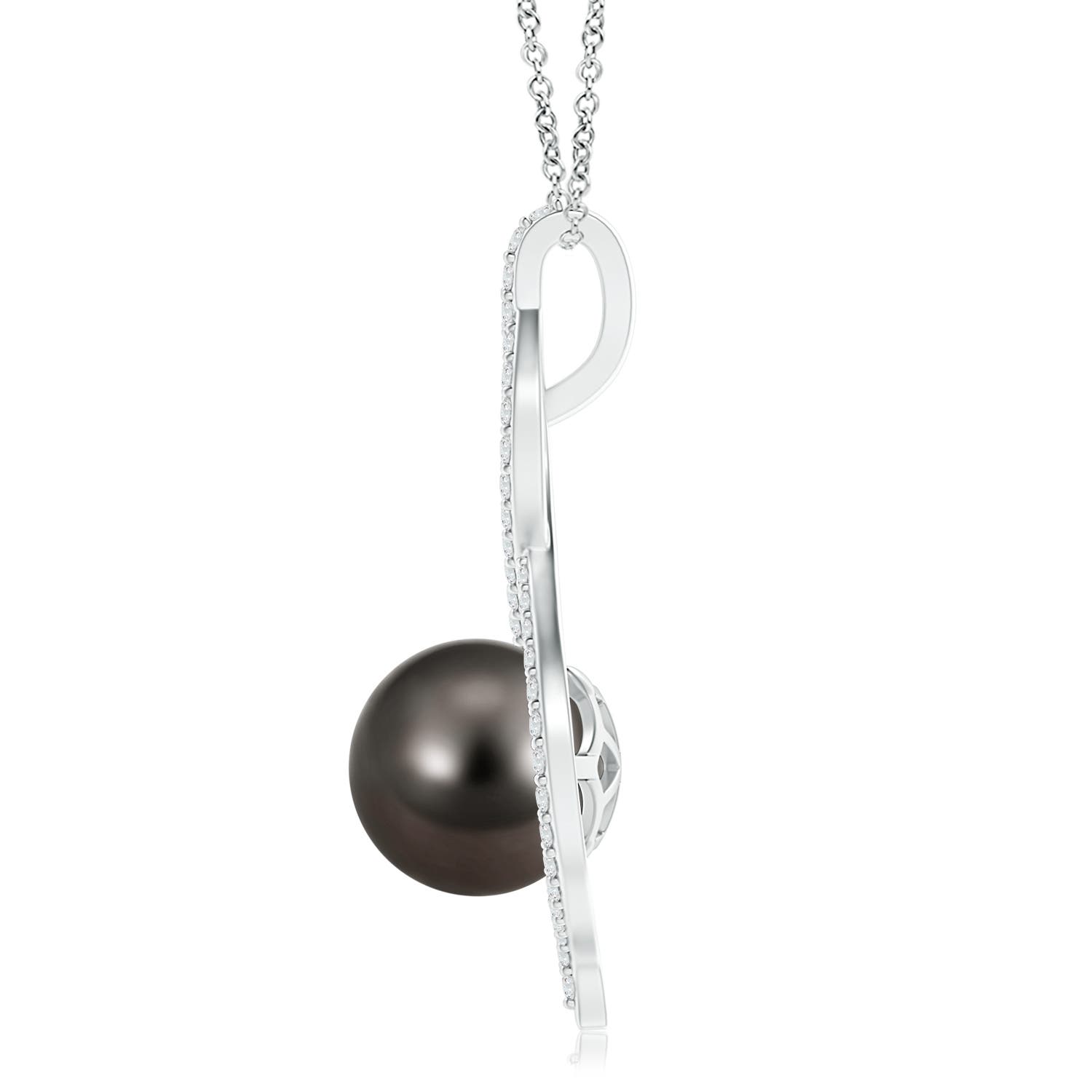 10mm AAA Tahitian Pearl Infinity Twist Pendant in White Gold - side 1
