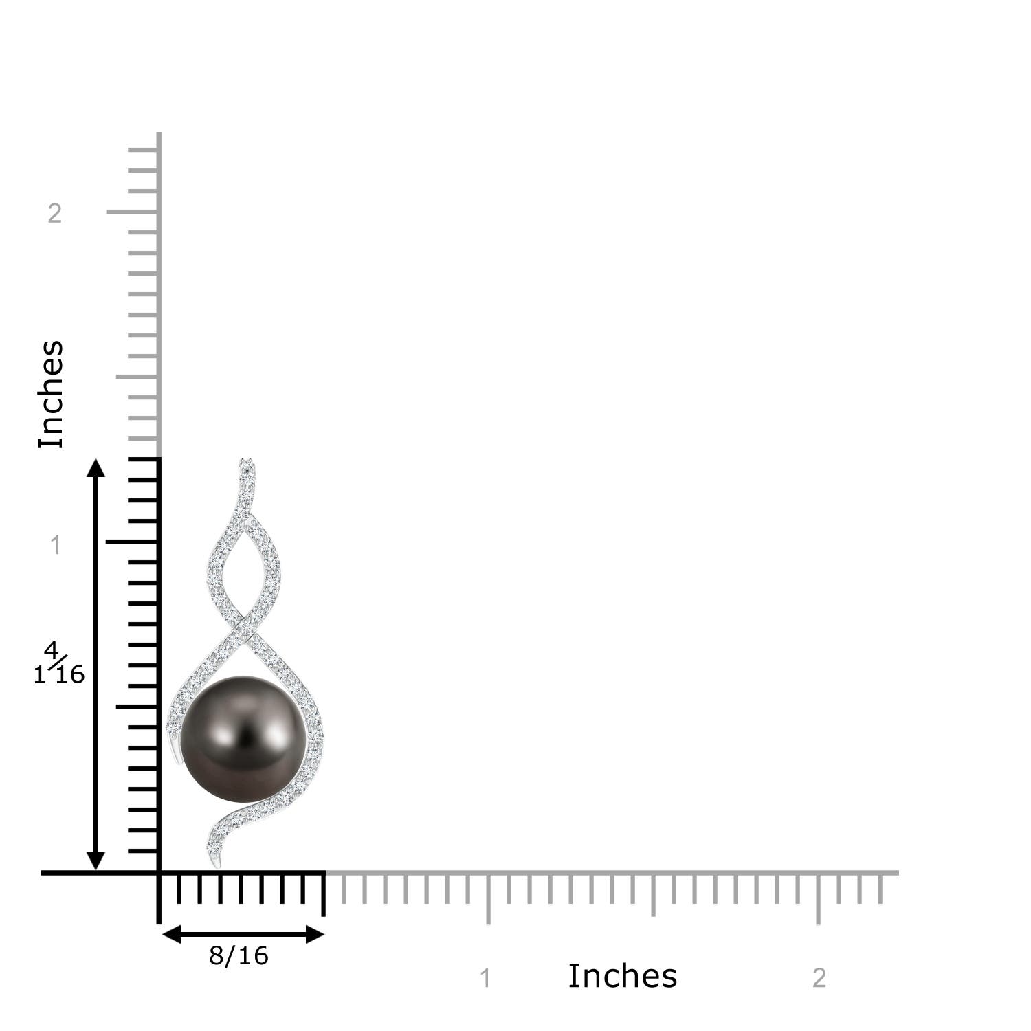 10mm AAA Tahitian Pearl Infinity Twist Pendant in White Gold - ruler