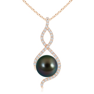 10mm AAAA Tahitian Pearl Infinity Twist Pendant in Rose Gold