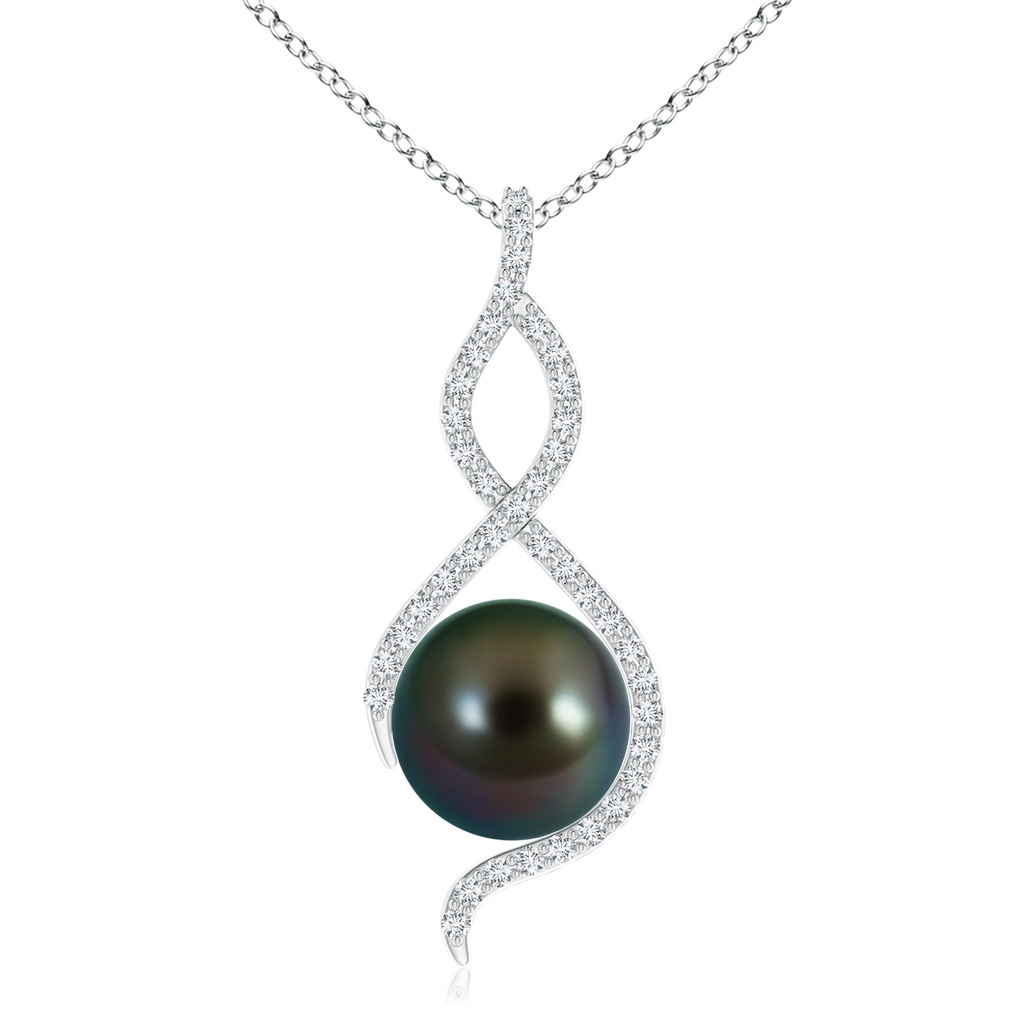 10mm AAAA Tahitian Pearl Infinity Twist Pendant in White Gold