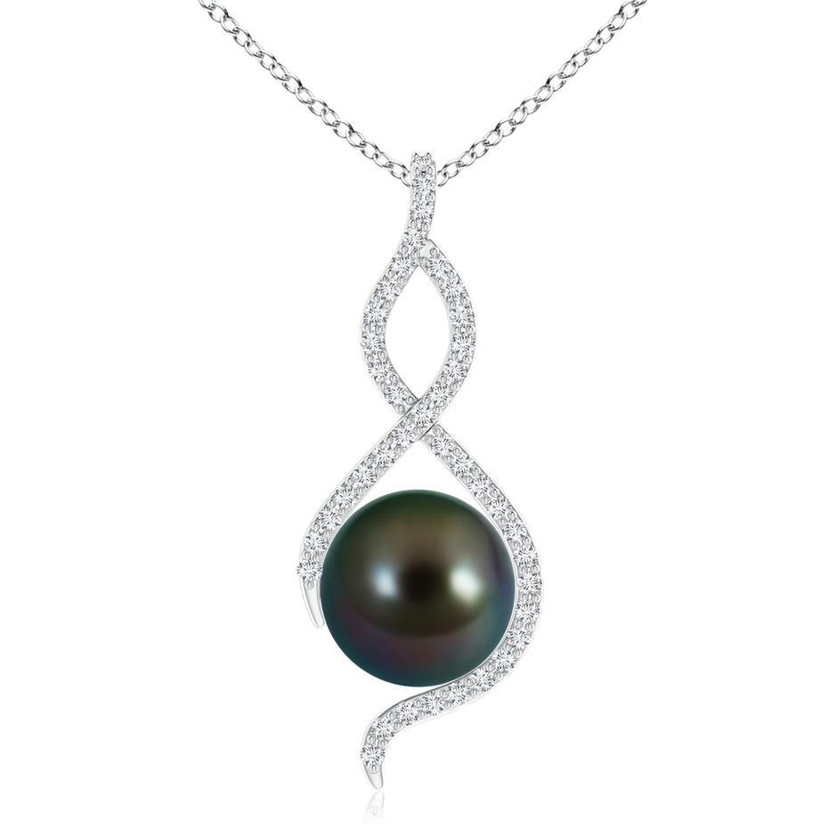 10mm AAAA Tahitian Pearl Infinity Twist Pendant in White Gold 
