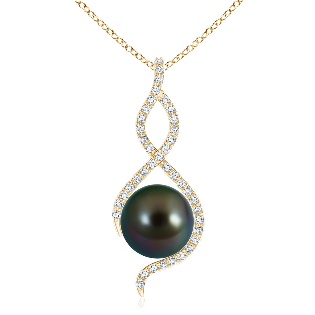 10mm AAAA Tahitian Pearl Infinity Twist Pendant in Yellow Gold