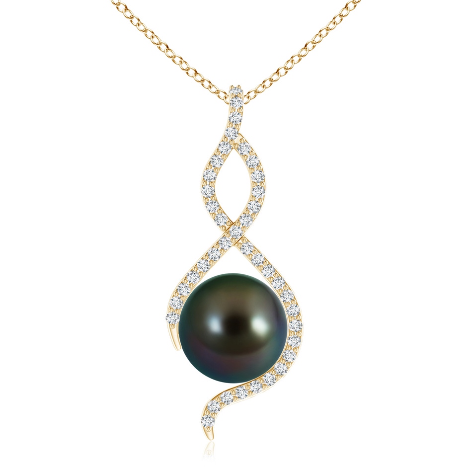 10mm AAAA Tahitian Pearl Infinity Twist Pendant in Yellow Gold 