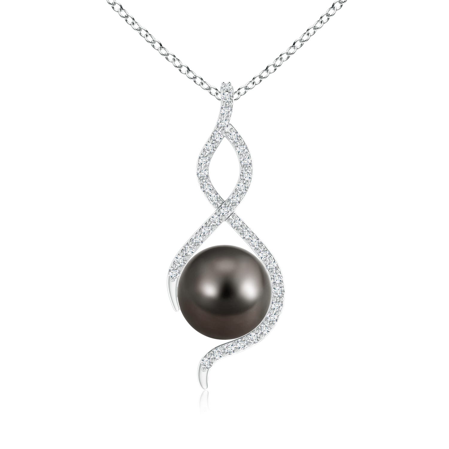 9mm AAA Tahitian Pearl Infinity Twist Pendant in S999 Silver
