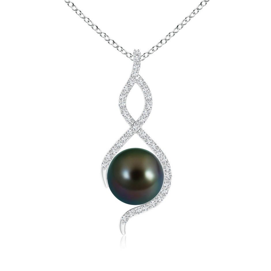 9mm AAAA Tahitian Pearl Infinity Twist Pendant in White Gold 