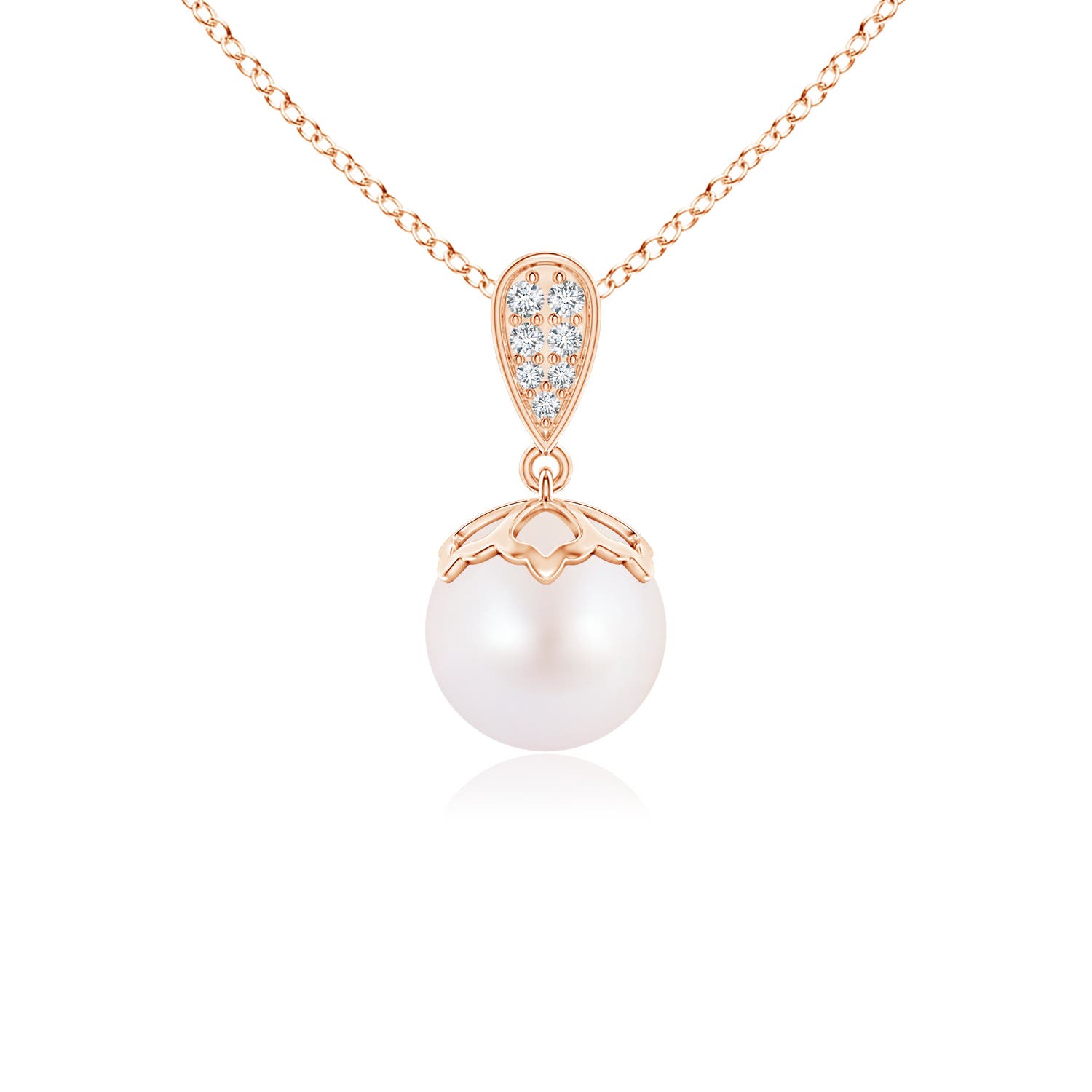 8mm AA Japanese Akoya Pearl Pendant with Inverted Pear Bale in Rose Gold