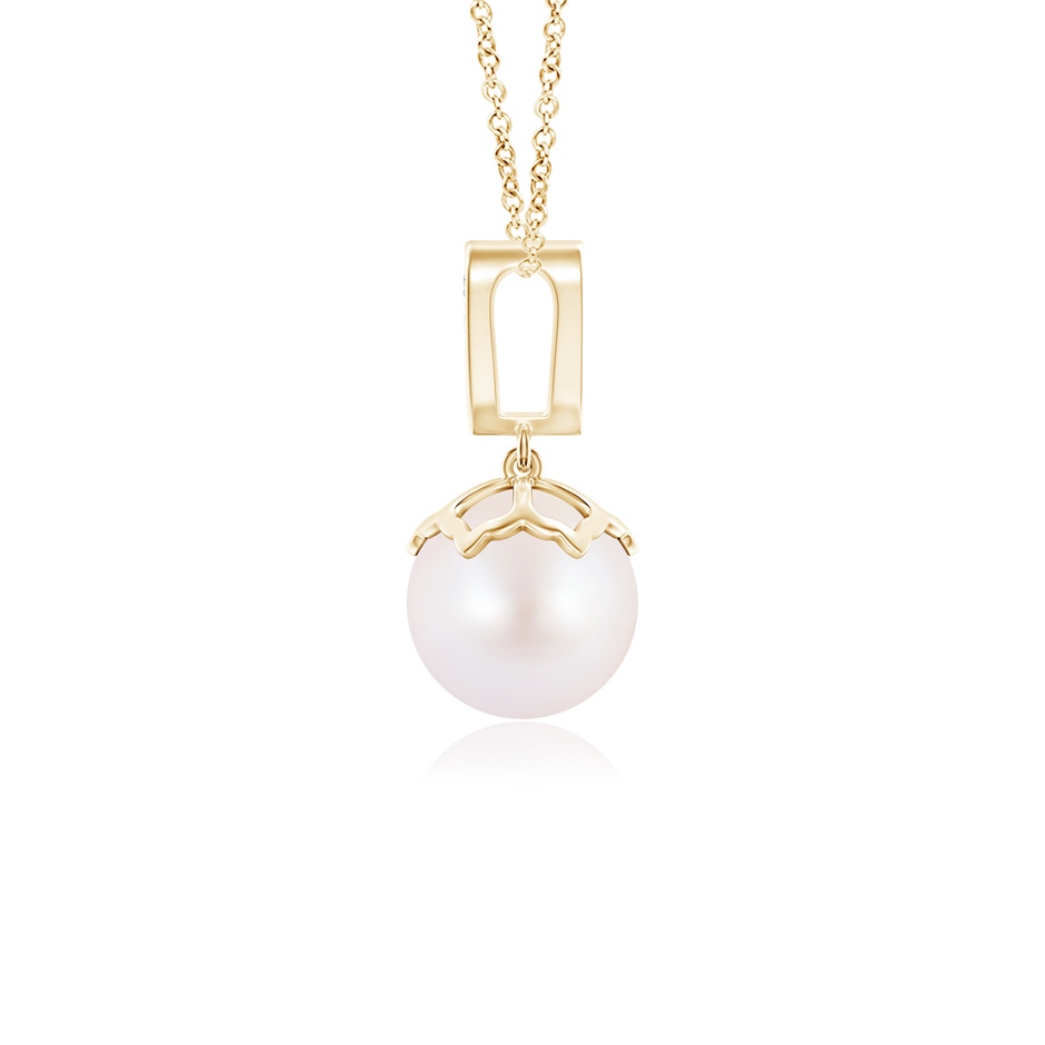 8mm AA Japanese Akoya Pearl Pendant with Inverted Pear Bale in Yellow Gold product image