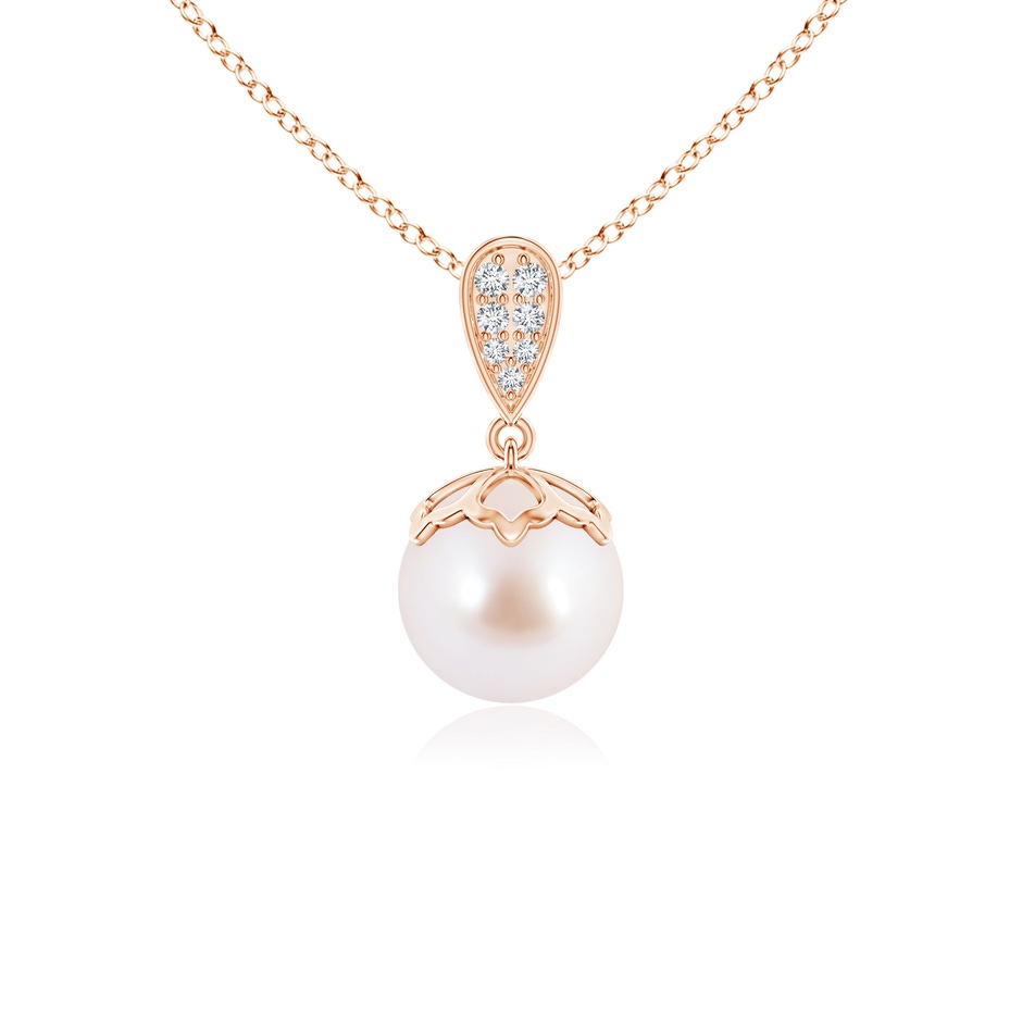 8mm AAA Japanese Akoya Pearl Pendant with Inverted Pear Bale in Rose Gold 