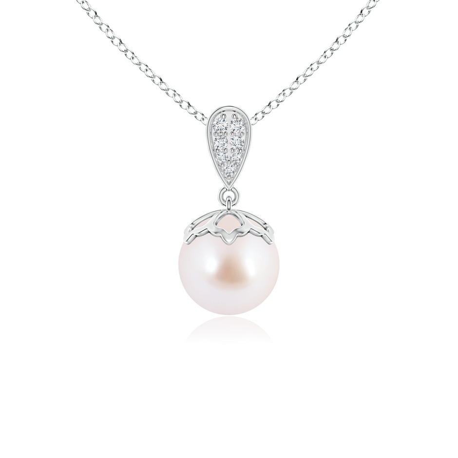8mm AAA Japanese Akoya Pearl Pendant with Inverted Pear Bale in White Gold 