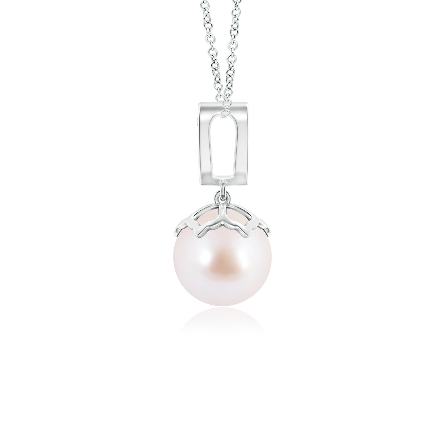 8mm AAA Japanese Akoya Pearl Pendant with Inverted Pear Bale in White Gold